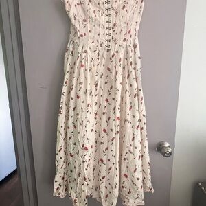 Floral Midi Dress with Lace-Up Detail